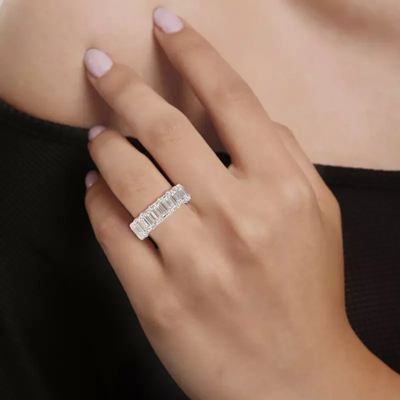 14K White Gold Emerald Cut Diamond Eternity Ring (11.0 ct. tw.)