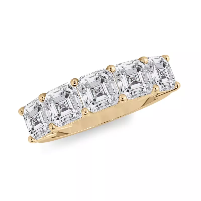 14K Yellow Gold Asscher Cut Lab Diamond 5 Stone Ring (3.00 ct. tw.)