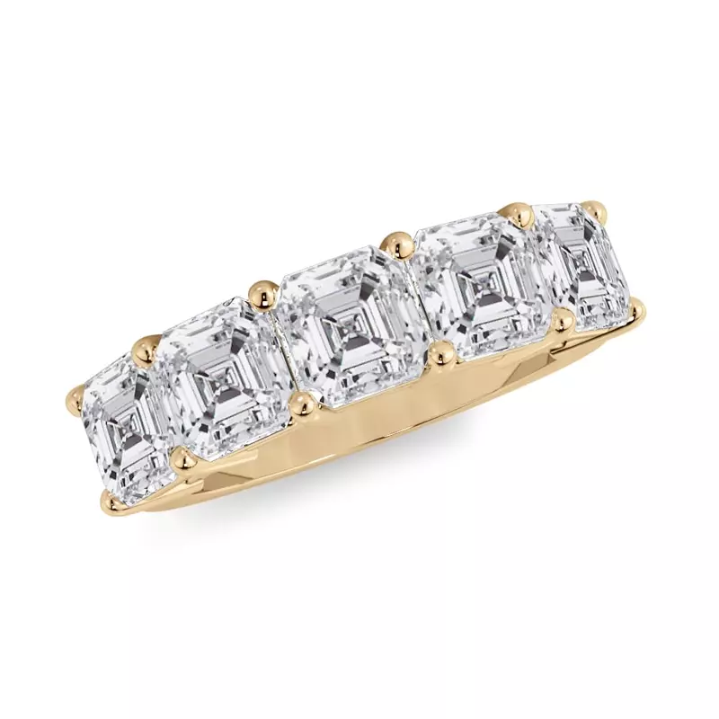 14K Yellow Gold Asscher Cut Lab Diamond 5 Stone Ring (3.50 ct. tw.)
