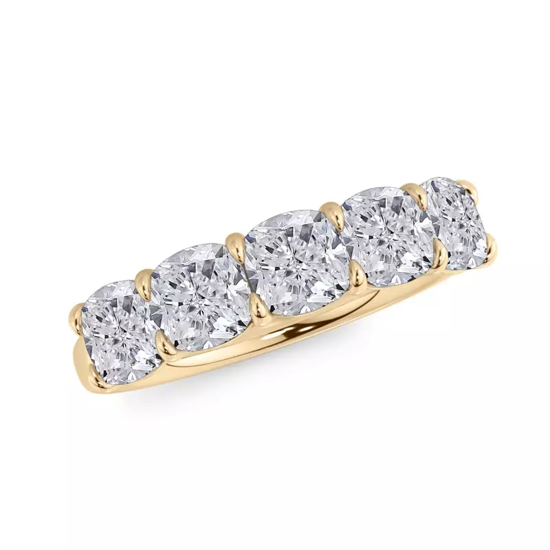 18K Yellow Gold Cushion Cut Lab Diamond 5 Stone Ring (2.50 ct. tw.)