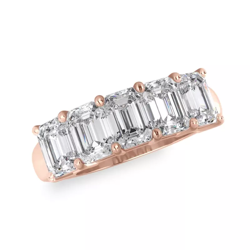 18K Rose Gold Emerald Cut Diamond 5 Stone Ring (2.50 ct. tw.)