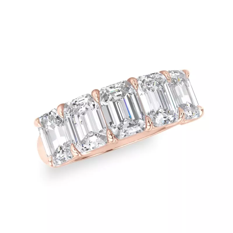 18K Rose Gold Emerald Cut Diamond 5 Stone Ring (3.50 ct. tw.)