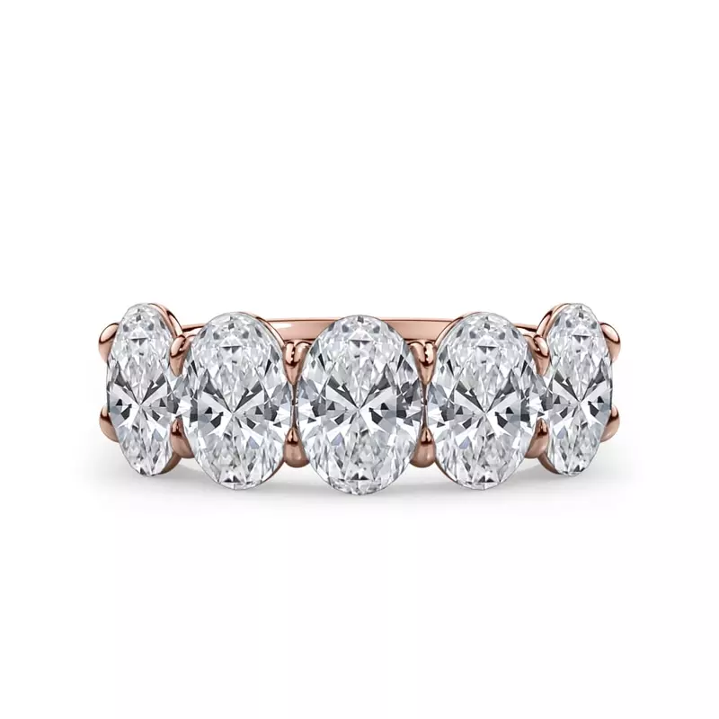 18K Rose Gold Oval Cut Lab Diamond 5 Stone Ring (3.50 ct. tw.)