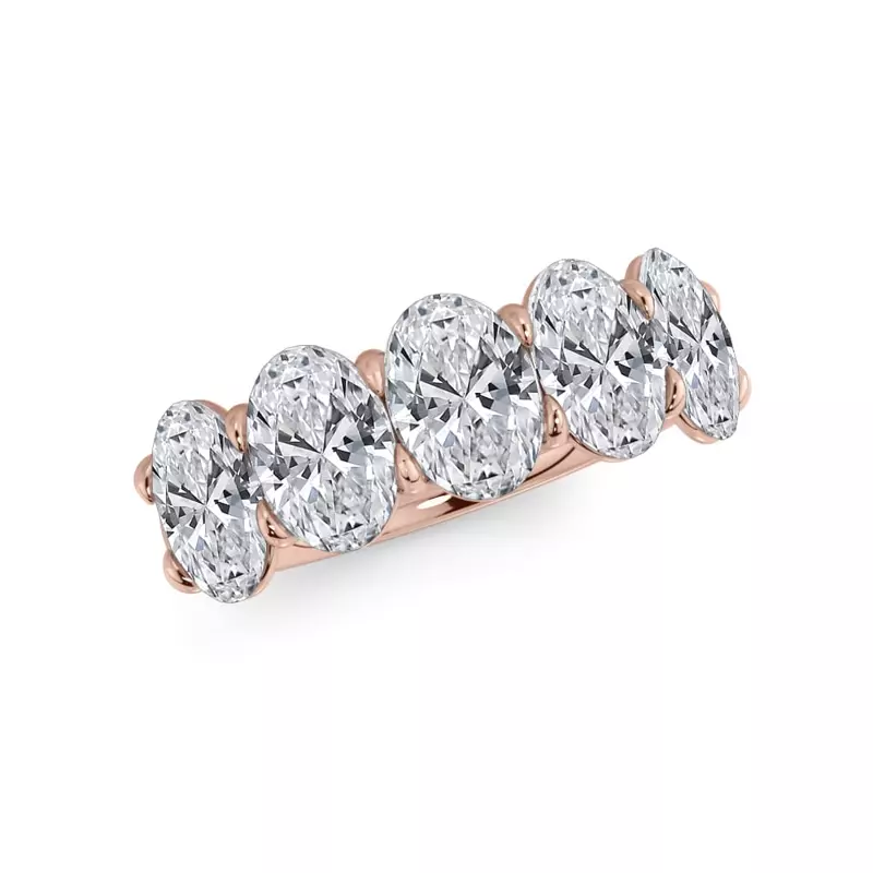 18K Rose Gold Oval Cut Lab Diamond 5 Stone Ring (3.50 ct. tw.)