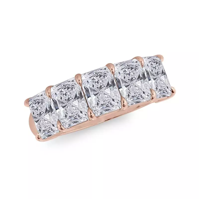 14K Rose Gold Radiant Cut Lab Diamond 5 Stone Ring (3.50 ct. tw.)