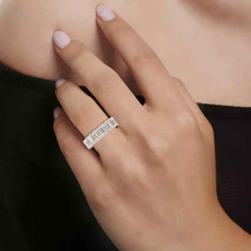 18K White Gold Emerald Cut Diamond Eternity Ring (8.0 ct. tw.)
