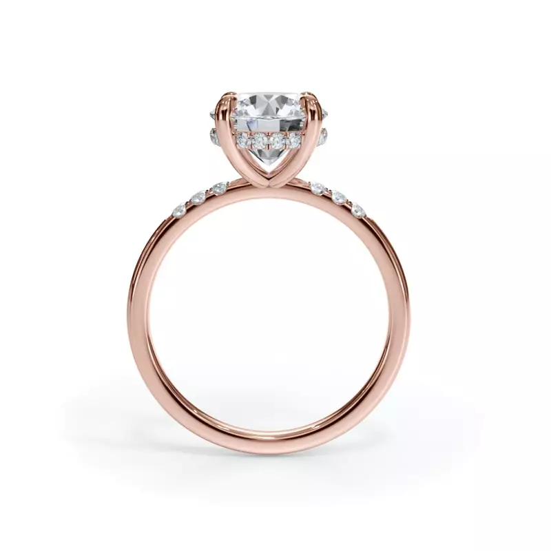 14K Rose Gold Bellora Trio Pavé Hidden Halo Engagement Ring