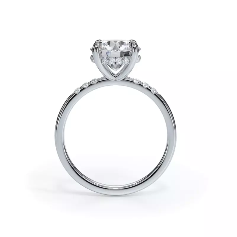14K White Gold Bellora Trio Pavé Hidden Halo Engagement Ring