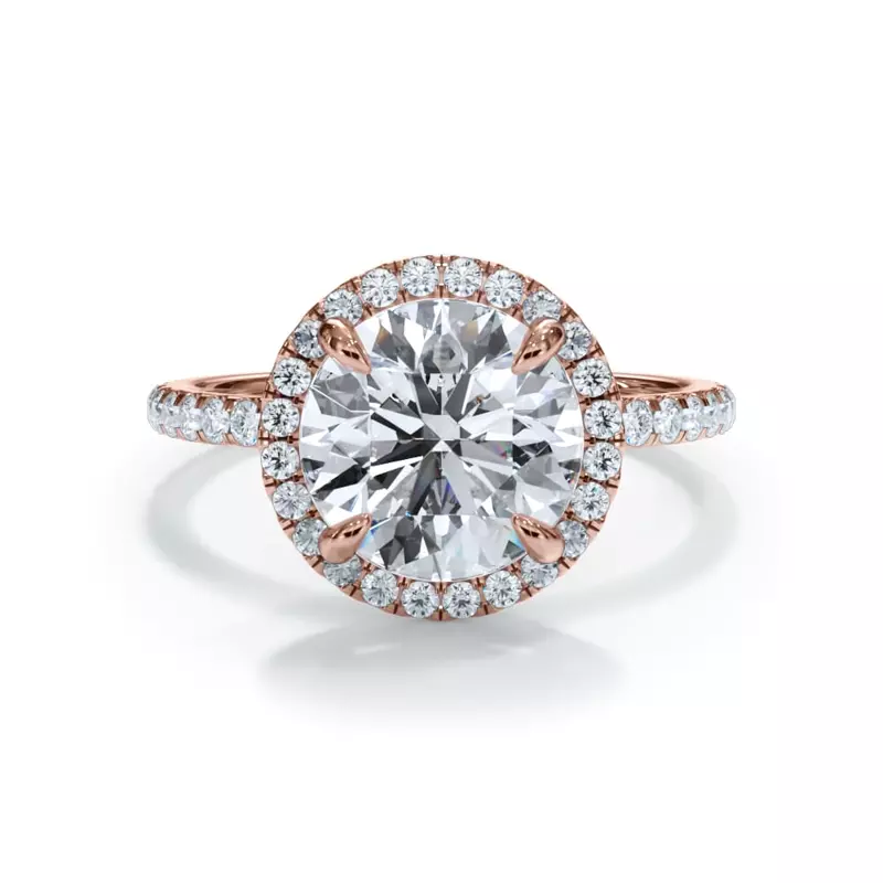 14K Rose Gold Bellora Pavé Halo Lab Engagement Ring