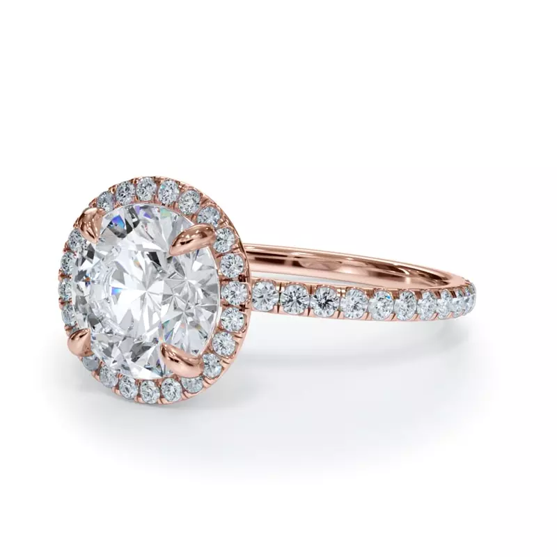 14K Rose Gold Bellora Pavé Halo Lab Engagement Ring