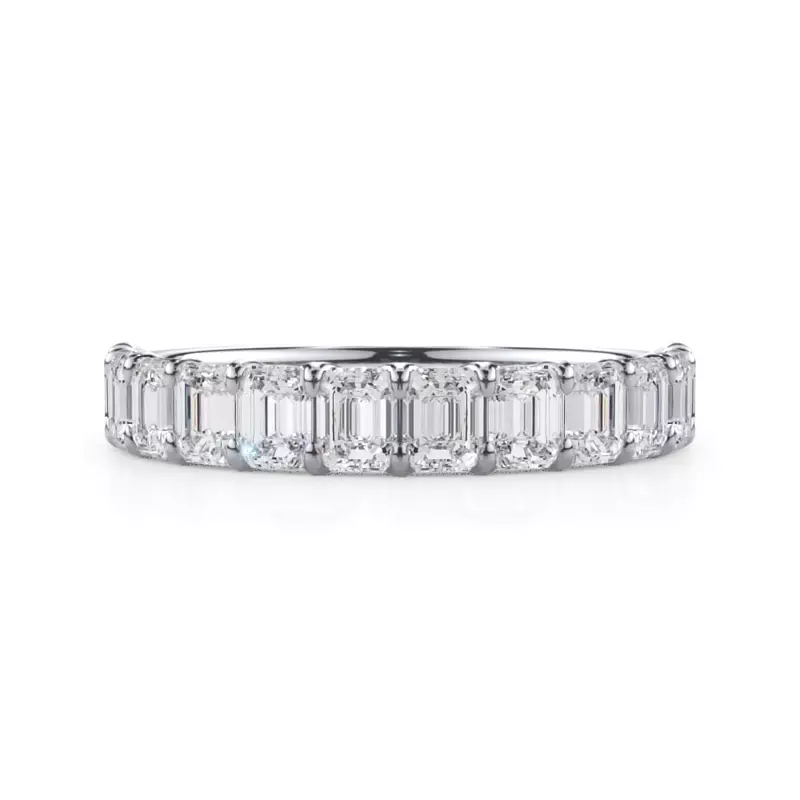 14K White Gold Emerald-Cut Lab Diamond Scalloped Band (1.50 ct. tw.)