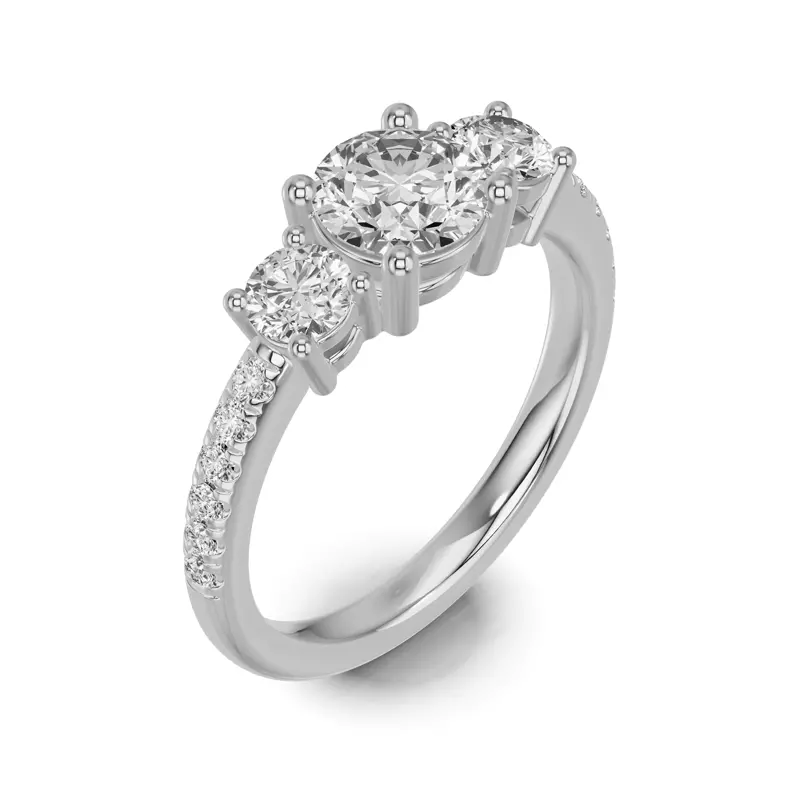 Platinum Classic Three-Stone Pavé Lab Engagement Ring (0.67 ct. tw.)
