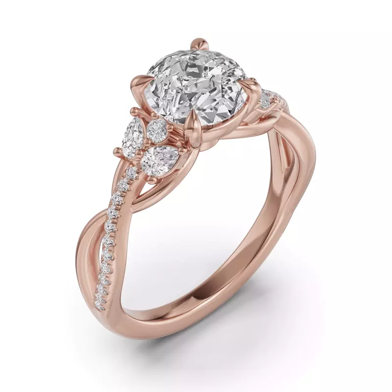 14K Rose Gold Papillon Twist Pavé Engagement Ring