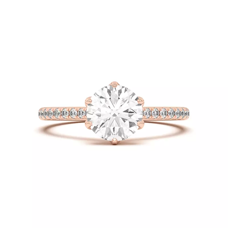 14K Rose Gold Marigold Tulip Inspired 6 Prong Engagement Ring with Pavé shank