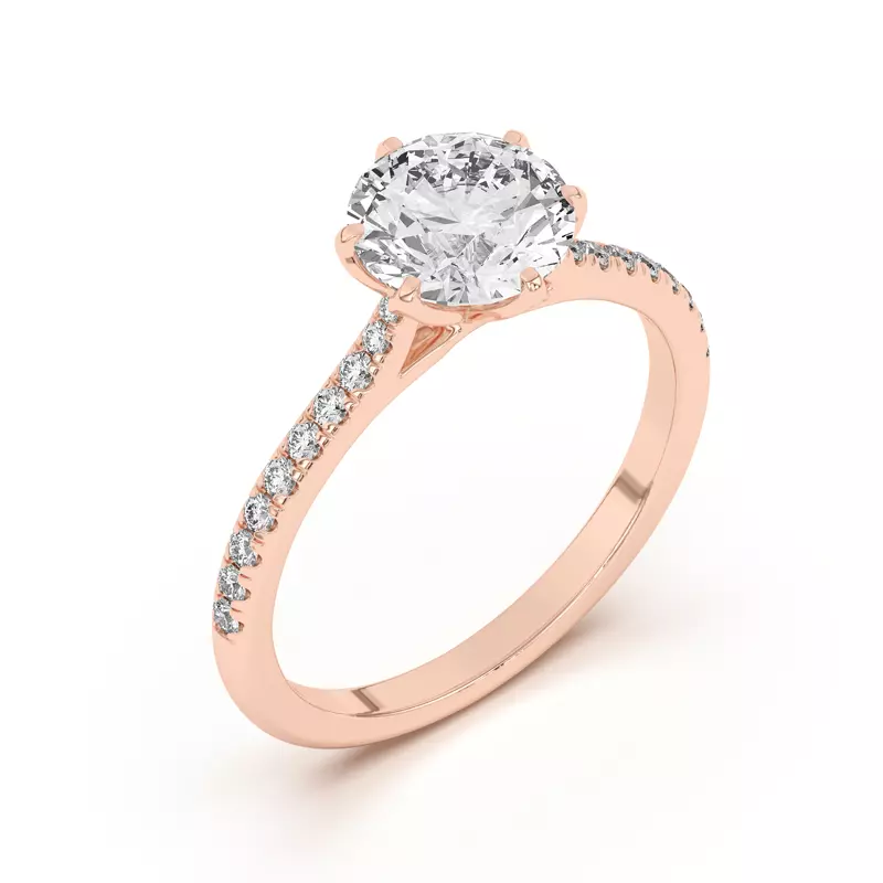 14K Rose Gold Marigold Tulip Inspired 6 Prong Engagement Ring with Pavé shank