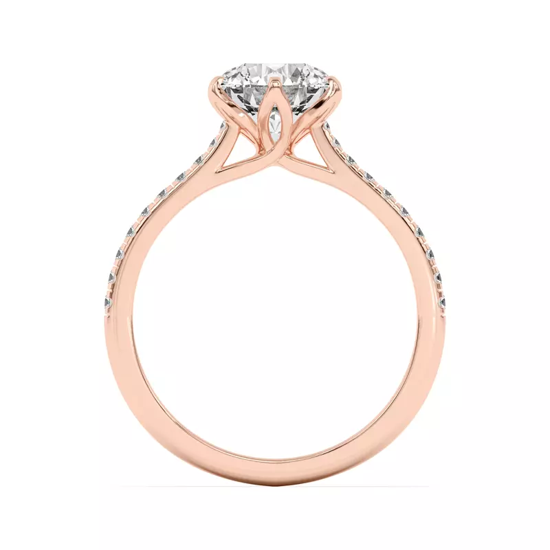 14K Rose Gold Marigold Tulip Inspired 6 Prong Engagement Ring with Pavé shank