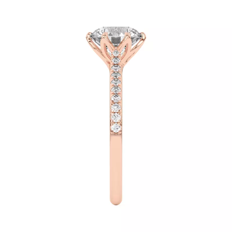 14K Rose Gold Marigold Tulip Inspired 6 Prong Engagement Ring with Pavé shank