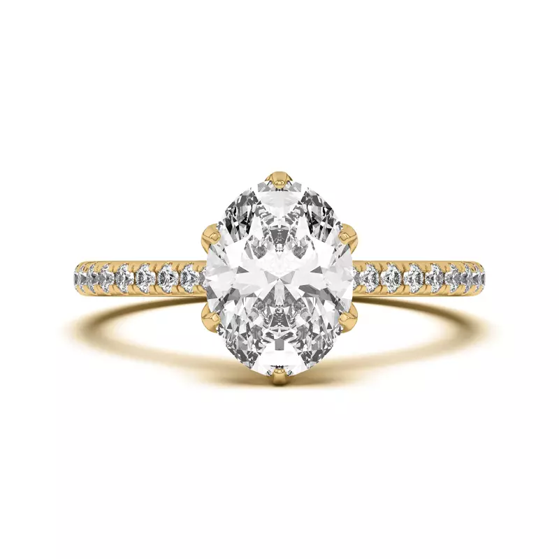 Marigold Tulip Inspired 6 Prong Engagement Ring with Pavé shank - 14K Yellow Gold
