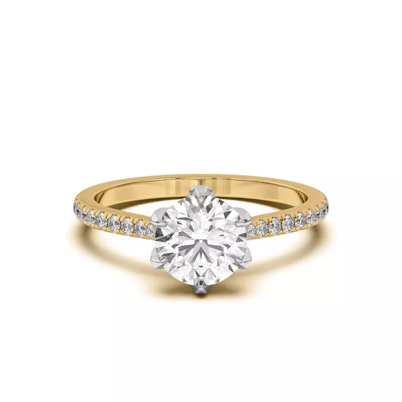 Yellow Gold 14k & White Gold 14k Marigold Tulip Inspired 6 Prong Two-Tone Engagement Ring