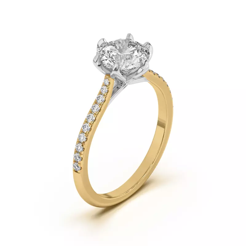 Yellow Gold 14k & White Gold 14k Marigold Tulip Inspired 6 Prong Two-Tone Engagement Ring