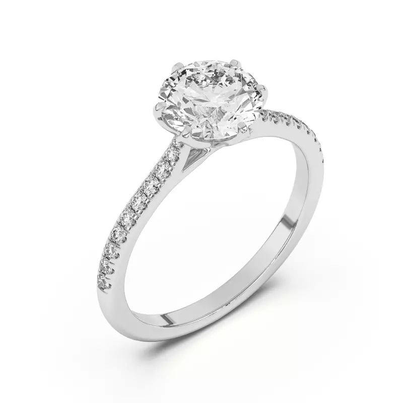 Platinum Marigold Tulip Inspired 6 Prong Engagement Ring with Pavé shank