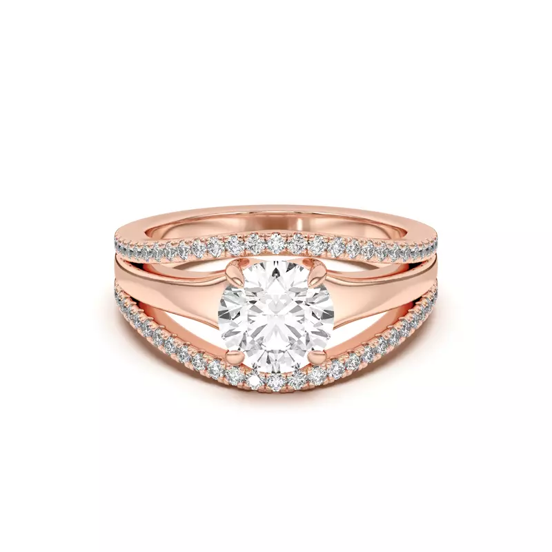 14K Rose Gold Farrah Double Row Pavé Shank Engagement Ring 