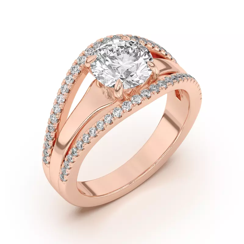14K Rose Gold Farrah Double Row Pavé Shank Engagement Ring 