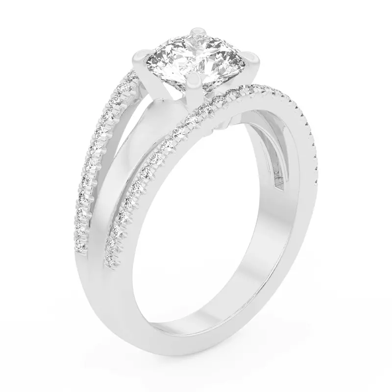 14K White Gold Farrah Double Row Pavé Shank Engagement Ring 