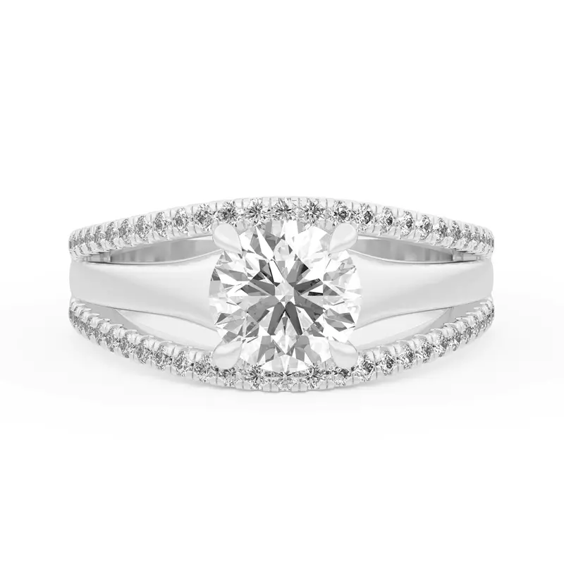 14K White Gold Farrah Double Row Pavé Shank Engagement Ring 