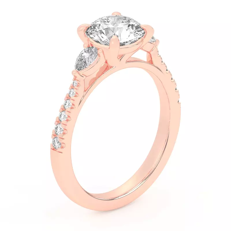 14K Rose Gold Taryn Pear 3-Stone With Pavé Engagement Ring