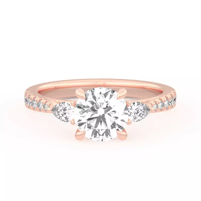 14K Rose Gold Taryn Pear 3-Stone With Pavé Engagement Ring