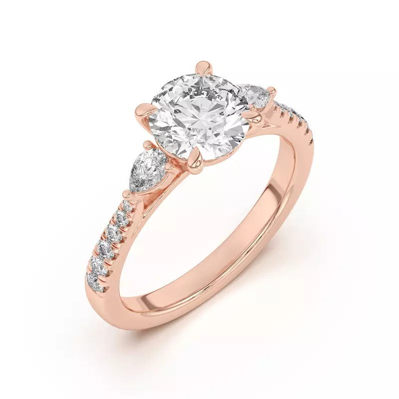 14K Rose Gold Taryn Pear 3-Stone With Pavé Engagement Ring