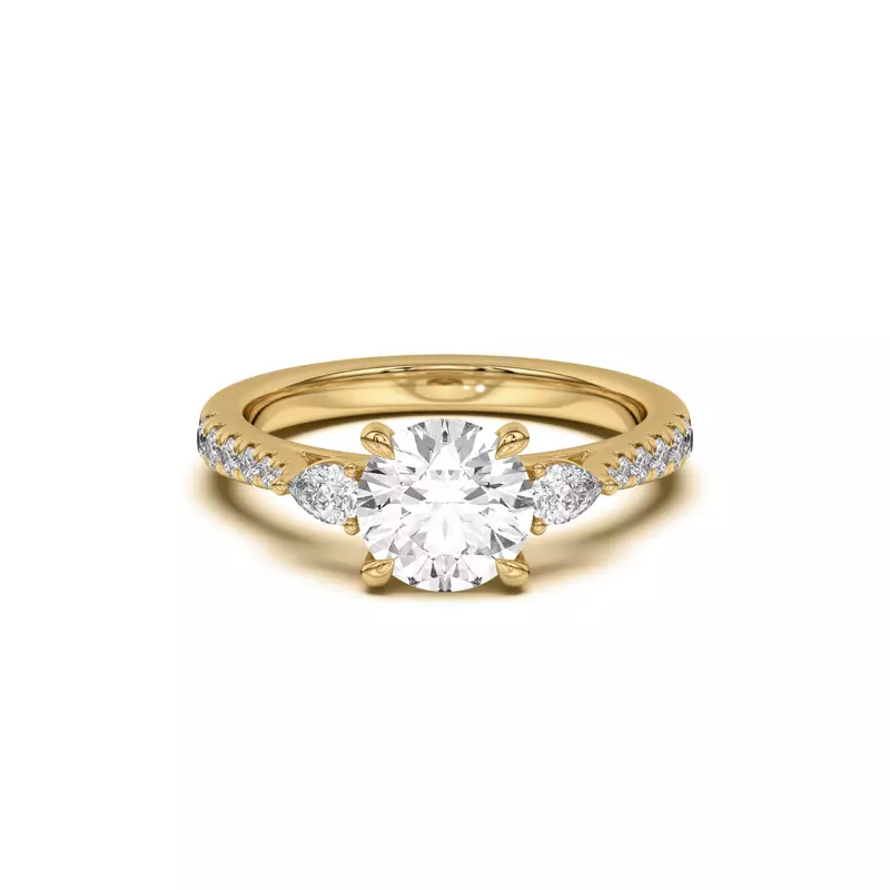 14K Yellow Gold Taryn Pear 3-Stone With Pavé Engagement Ring