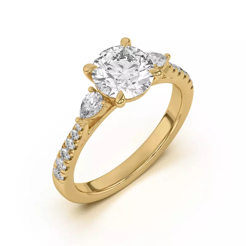 14K Yellow Gold Taryn Pear 3-Stone With Pavé Engagement Ring