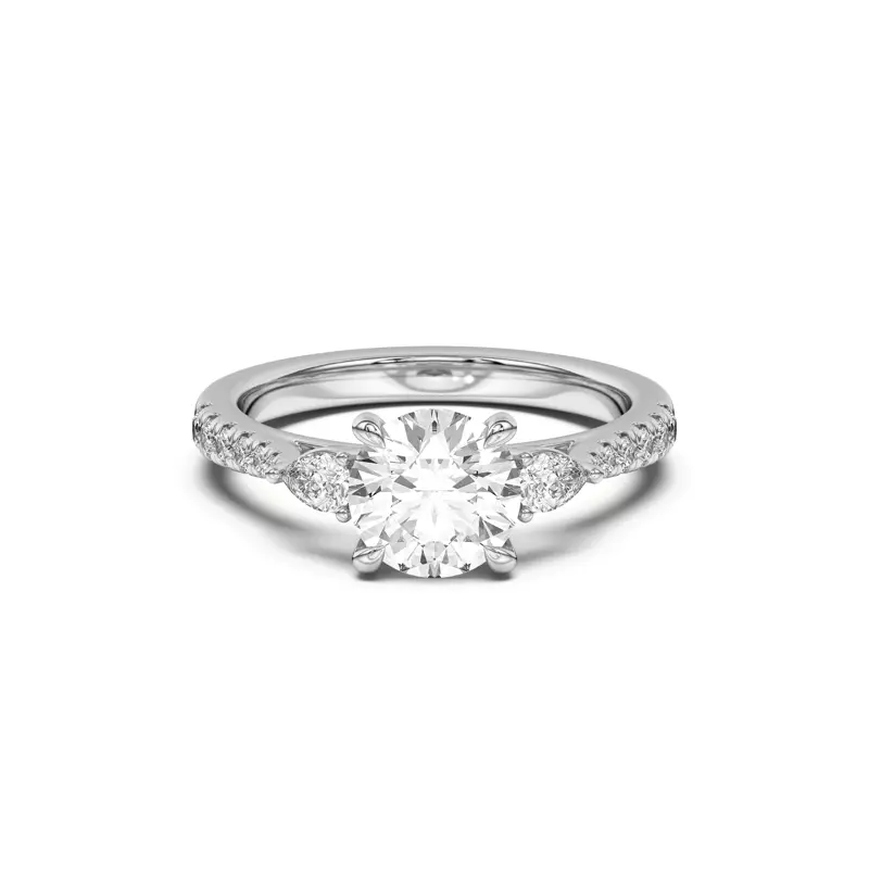 Platinum Taryn Pear 3-Stone With Pavé Engagement Ring