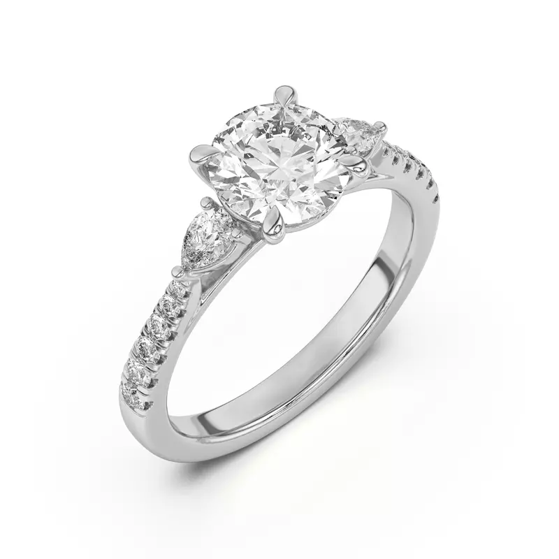 Platinum Taryn Pear 3-Stone With Pavé Engagement Ring