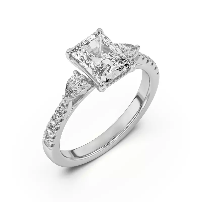 Platinum Taryn Pear 3-Stone With Pavé Engagement Ring