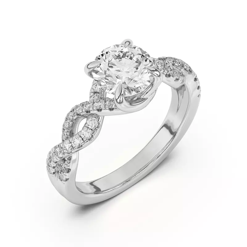 18K White Gold Gina Twisted Pavé Diamond Engagement Ring