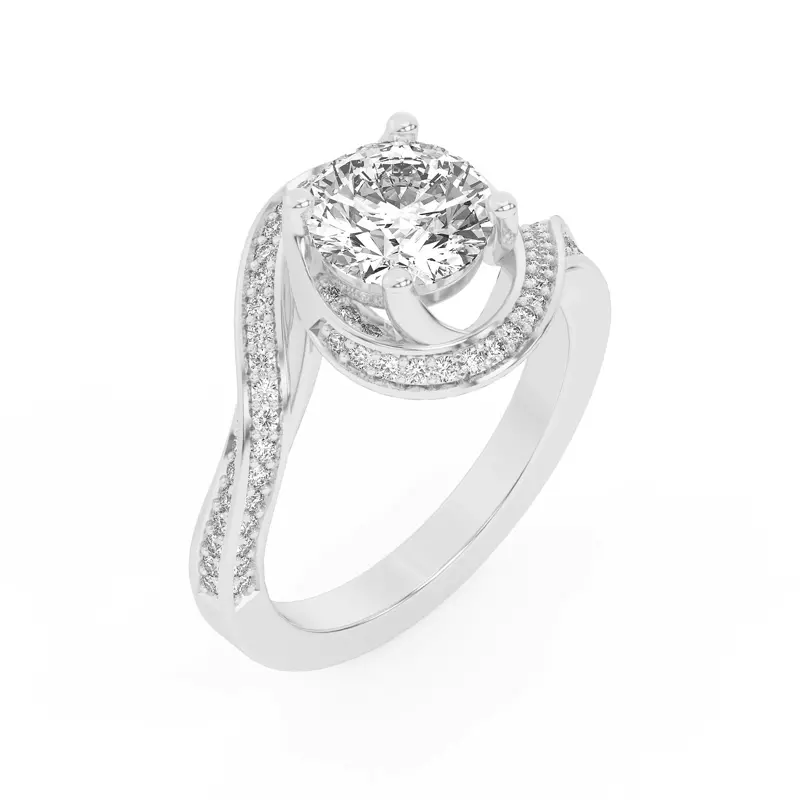 14K White Gold Elara Swirl Pavé Engagement Ring