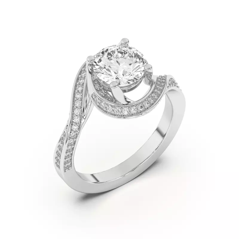 14K White Gold Elara Swirl Pavé Engagement Ring