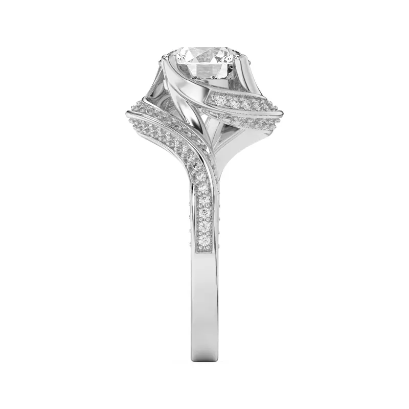 14K White Gold Elara Swirl Pavé Engagement Ring