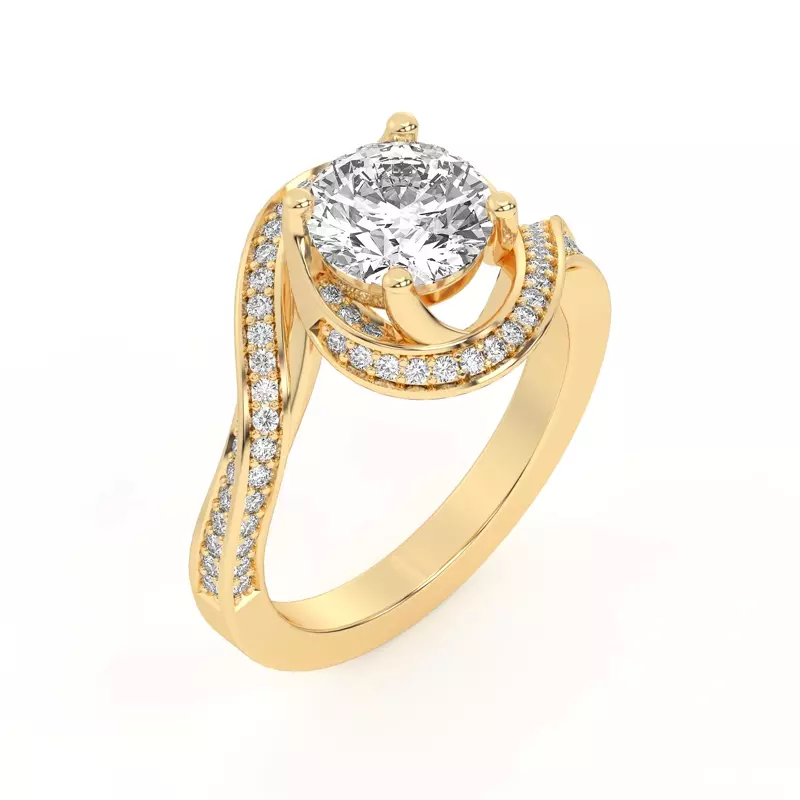 14K Yellow Gold Elara Swirl Pavé Engagement Ring