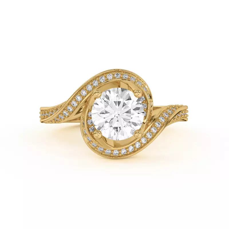 14K Yellow Gold Elara Swirl Pavé Engagement Ring