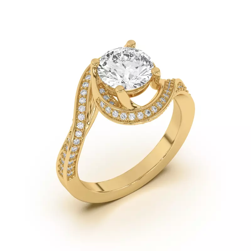 14K Yellow Gold Elara Swirl Pavé Engagement Ring