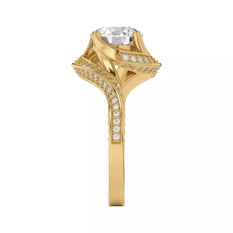 14K Yellow Gold Elara Swirl Pavé Engagement Ring