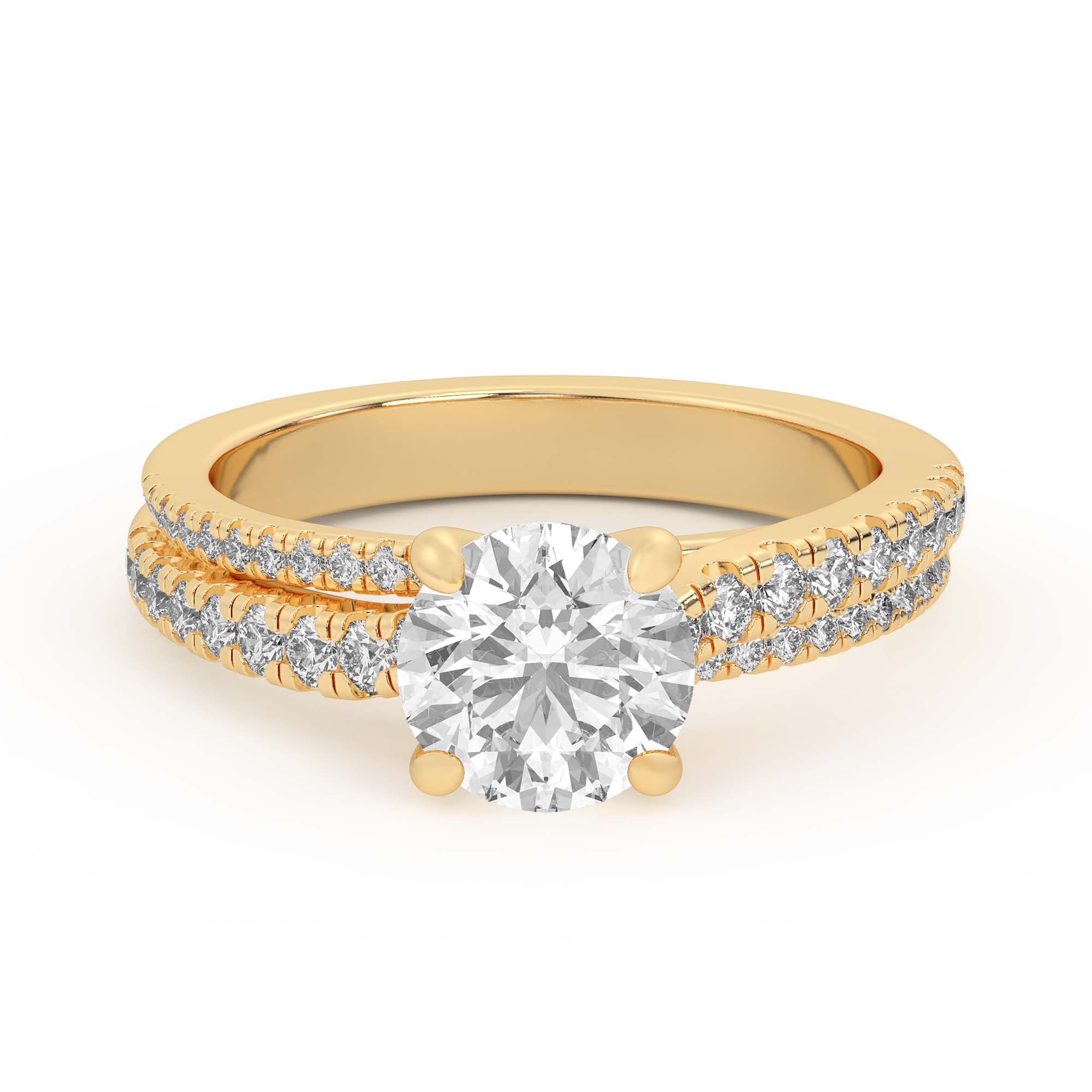 14K Yellow Gold Duplo Double Row Pavé Engagement Ring