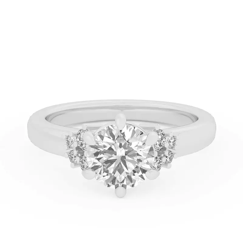 14K White Gold Kume Six-Prong Diamond Cluster Engagement Ring