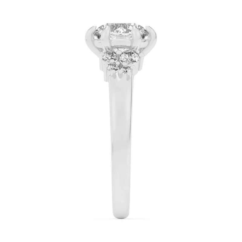 14K White Gold Kume Six-Prong Diamond Cluster Engagement Ring
