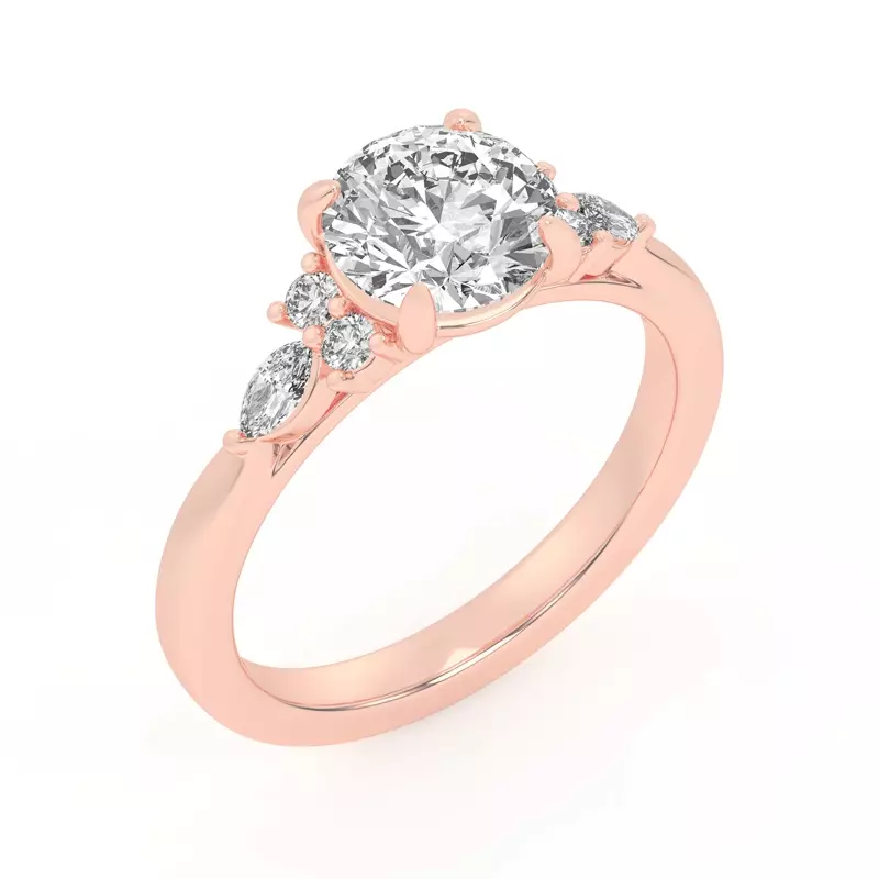 14K Rose Gold Blanche Round and Marquise Cluster Engagement Ring