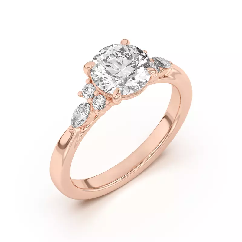 14K Rose Gold Blanche Round and Marquise Cluster Engagement Ring